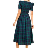 Sweet Heart Neckline Plaid Midi Dress