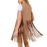 Tan Studded Long Fringe Faux Vest