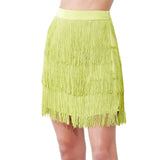 Tiered Fringe Satin Mini Skirt