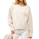 Western Boots Stitch Pattern Crew Neck Sweater