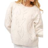 Western Boots Stitch Pattern Crew Neck Sweater