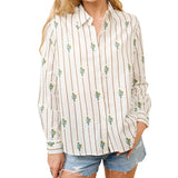 Western Cactus Stripe Print Button Up Shirt