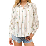 Western Cactus Stripe Print Button Up Shirt