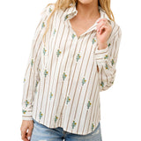 Western Cactus Stripe Print Button Up Shirt