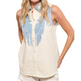 Western Yoke Snap Up Sleeveless Blouse