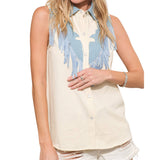 Western Yoke Snap Up Sleeveless Blouse