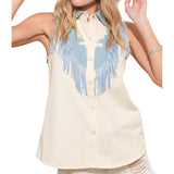 Western Yoke Snap Up Sleeveless Blouse