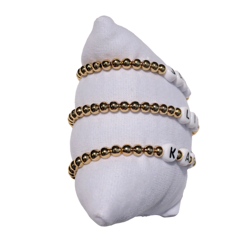 Custom Initial Letter Gold Beaded Bracelet– Christina Greene LLC